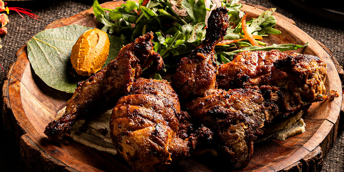 Roasted meat dish at Palaash – regional non veg cuisine farm to table Tipai Maharashtra