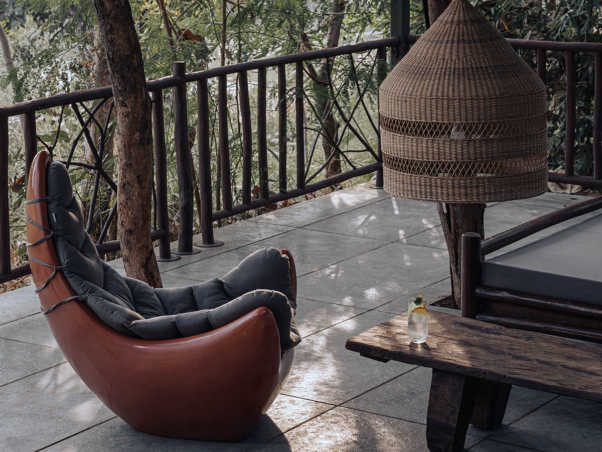 Covered villa corridor at Tipai – sustainable architecture luxury jungle resort India