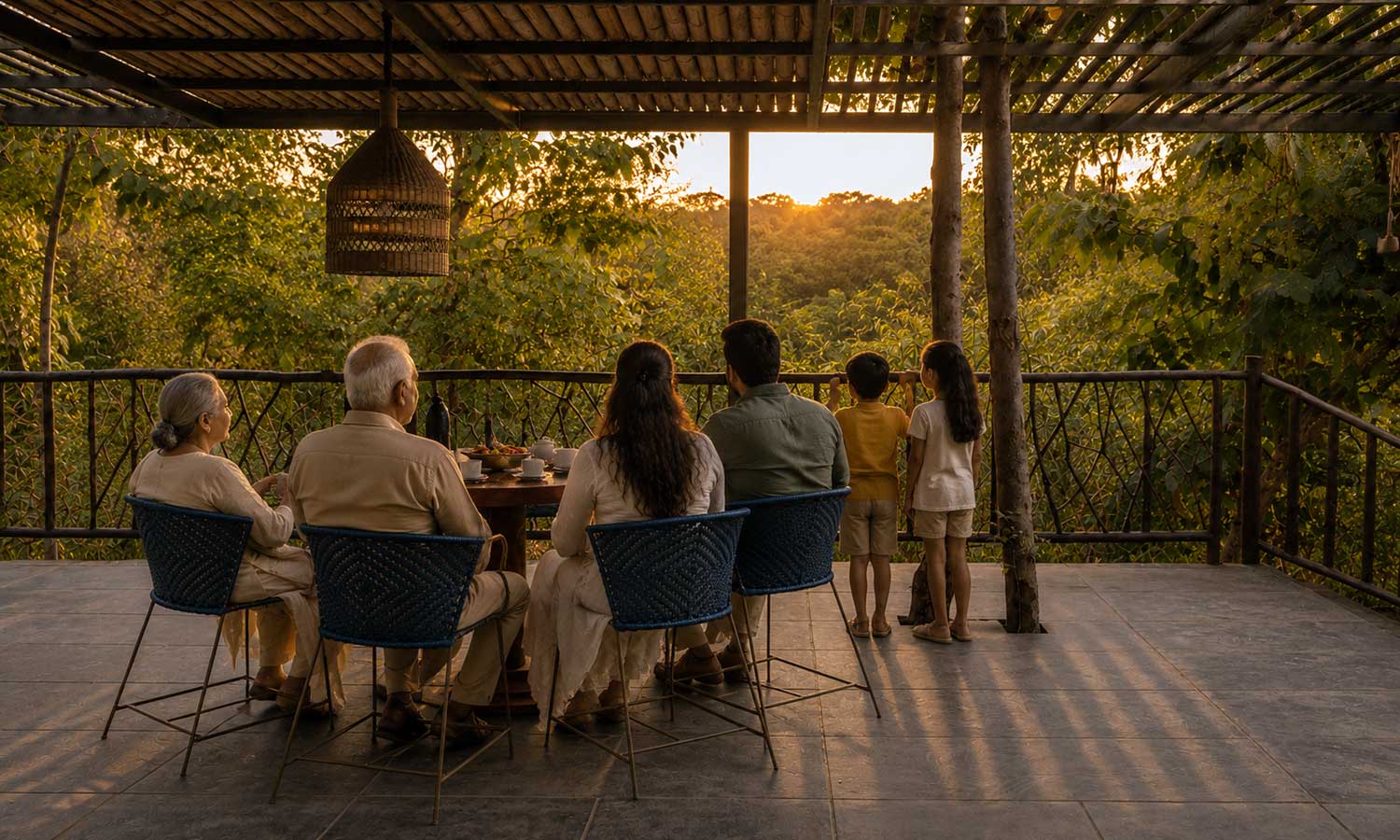 A multi-generational family at Tipai at golden hour.